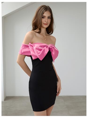 Image of Floerns Women's Off Shoulder Short Sleeve Mini Dress Bow Front Bodycon Dresses