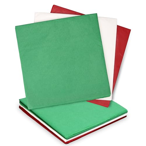 Iconikal 75 Sheets Christmas Tissue Paper Assortment 20 x 20-inches 25 of Each: Red Green and White Holiday Wrapping