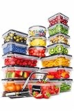 Chef's Path 32 Piece Airtight Food Storage Containers with Easy Snap Lids, 16 Containers and Lids, Stackable Kitchen and Pantry Canisters for Meal Prep and Food Storage - Transparent