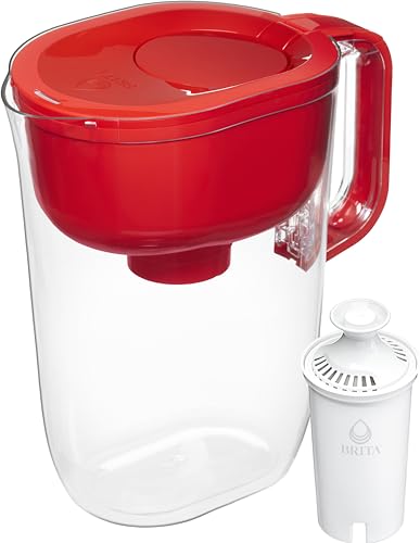 BRITA - Brita 10 Cup Filter Pitcher with Smart Light Indicator, Reduces Chlorine taste and odour from Tap Water, Filters 151 Litres, Huron, Red