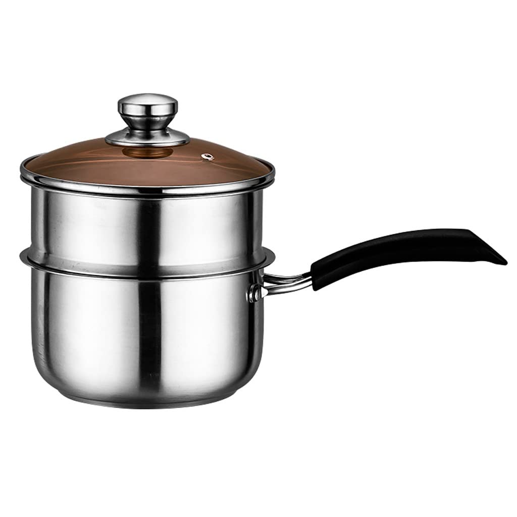 Rondel Z Pokrywką Rondel ze stali nierdzewnej szklaną pokrywką, garnek do gotowania sos nierdzewny z okładką sosu naczyń Sprzęt Kuchenny(With steamer,18cm)