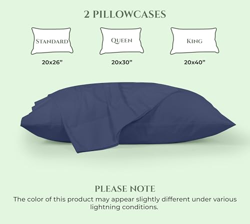 Image of Royale Linens 100% Cotton Pillow Cases Queen Size Set of 2 - Percale Pillowcase - Navy Pillow Cases Super Soft Cooling & Breathable Hotel Cotton Pillowcases, Fits Queen Pillows (20 inchx30 inch, Navy)