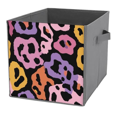 Jubonexis Cubos de almacenamiento con estampado abstracto de leopardo de color moderno, cubos de almacenamiento, plegables, cestas de almacenamiento de tela decorativas, organizadores para el hogar