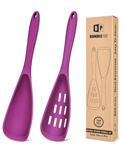 Image of BUNDLEPRO Silicone Cooking Spoons for Nonstick Cookware, One-Piece, 2 Pack