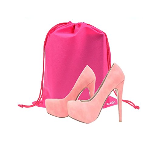 Cosmos ® 10 Pcs Non-Woven Drawstring Shoe Bags, 13-3/4 X 11 Inches & 17-1/2 X 13-1/2 Inches (Black And Hot Pink) #TOP3
