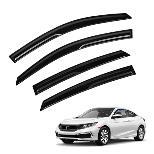 Image of Civic Rain Guard - Window Visors for Honda Civic Sedan 2016-2021, Tape-On Side Window Rain Guards for Civic, 4PCS, Black, Car Accessories