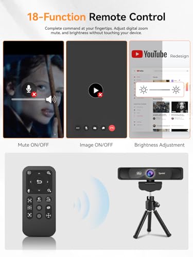 Image of Spedal 4K Webcam with Tripod, Wide Angle 120 USB Webcam, Sony 1 /2.8 inch Sensor, Dual Microphones, Remote Control, Auto Focus for Video Conferencing, Online Meetings, Streaming, Zoom & Teams