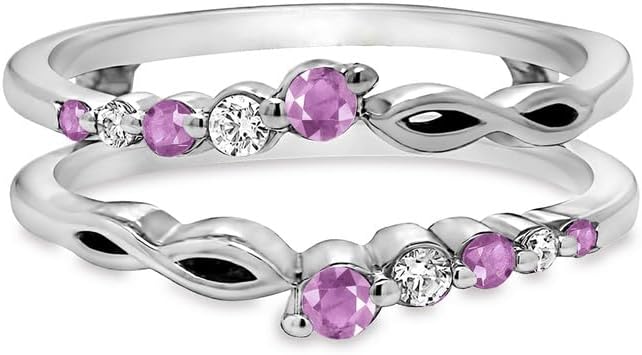 Purple Amethyst & White Diamond Swirl Enhancer Guard For Women, 14k Gold Plated Silver February Birthstone Amethyst Wrap Ring, Enhancer Ring Guard