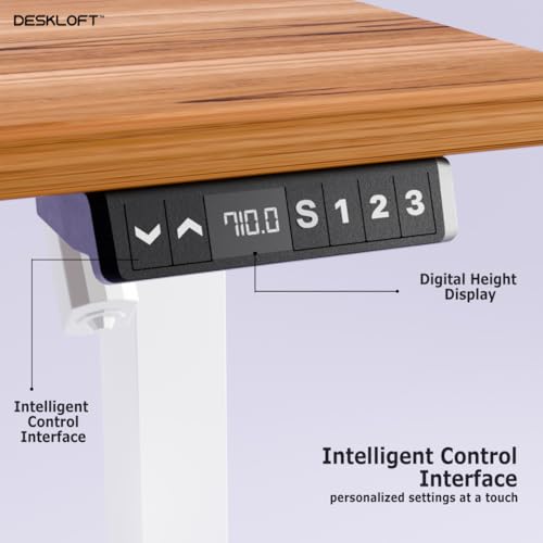 Image of Electric Standing Desk Height Adjustable Workstation| Ergonomic Sit Stand with Walnut Wood Grain Top, Motorized Adjustable Computer Desk for Home Office (White Frame & Brown Top, 1200x600 mm)