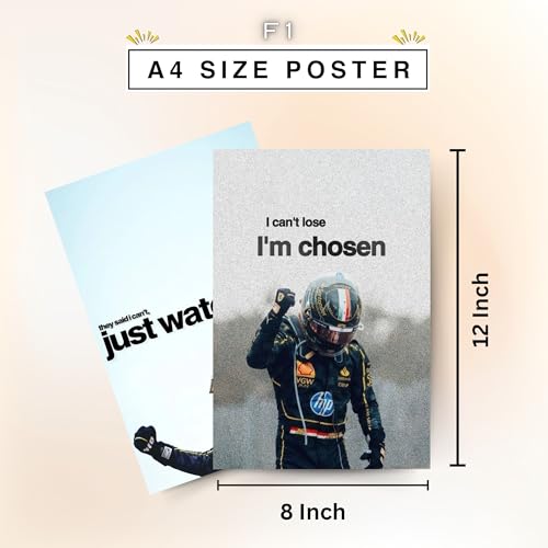 Image of Posters Inc Sports F1 Cars Motivational Posters for Wall A4 Size Aesthetic Setup 300 GSM Matte Paper Pack of 6 Automotive Motorsport Decor for Boys Gaming Room, Bedroom, Home & Office with Adhesive