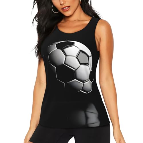 XTYGETY Camiseta sin mangas con estampado de fútbol con texto en inglés 'I Like Soccer Print' para yoga, correr, gimnasio, entrenamiento, para mujer, Negro, XXL