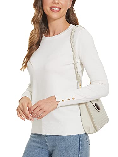 Image of Spicy Sandia Women's Long Sleeve Crewneck Sweaters Dressy Casual | Striped or Solid Available, Classic, Business Casual Tops for Office Work