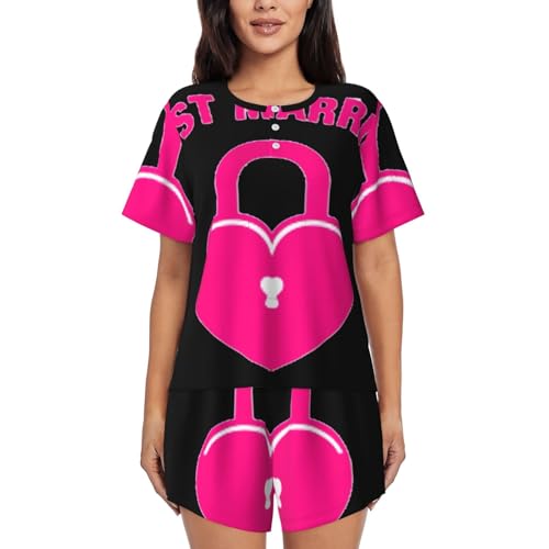 DURAGS Conjunto de pijama de cuello redondo con estampado de recién casados, conjunto de pijama cómodo para mujer, Negro -, XXXXL