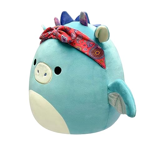image for Squishmallows Original 14-Inch Tatiana Teal Dragon with Red Bandana - 