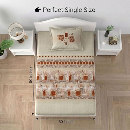 Image of Mafatlal Spring Glory Cotton Single Bedsheet Combo Pack of 2 with Pillow Covers | 180 TC Durable Soft Touch Fabric | Elegant Home Furnishing for Single Bed | Persian Red & Floral Beige