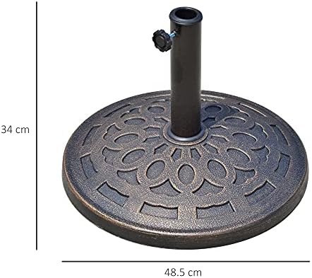 Outsunny 14kg Round Garden Parasol Base Holder Decorative Resin Market Umbrella Stand with Adjustable Coupler, Bronze