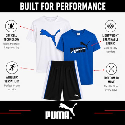 Image of PUMA Boys 3 Piece Performance Tee Tank Top & Gym Shorts Set (Sizes 4-16)