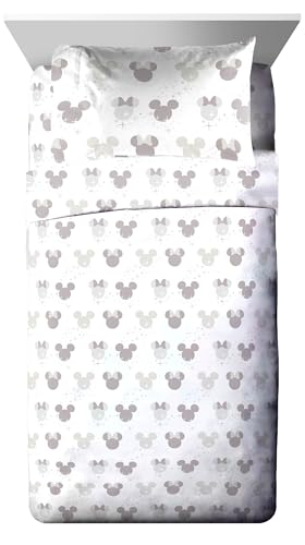 Image of Disney Mickey and Minnie Mouse Twin Comforter Set 5 Piece Bedding, Grey | Bed in a Bag, Comforter Sheets Sham Pillowcase, Official Product, Soft Microfiber, Machine Washable, Easy Care, Kids Gift