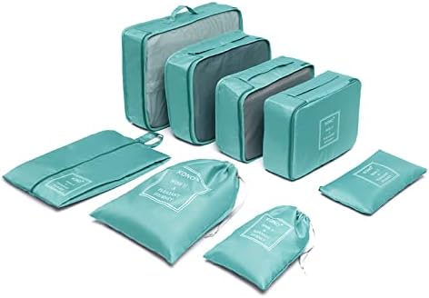 Kono 8 Pcs Packing Cubes Set for Suitcase Luggage Organiser Bag Pouches (Navy)