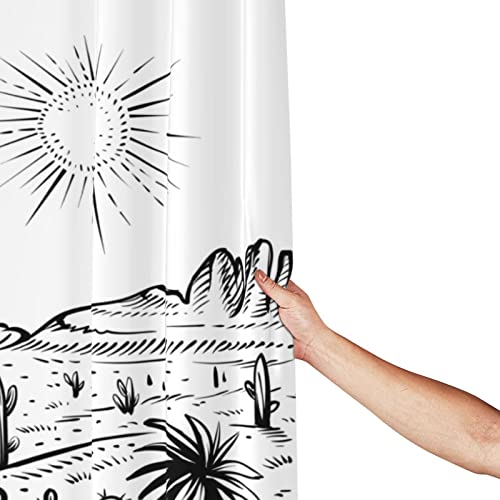 Desert Landscape Cactus Western Shower Curtain Washable Waterproof Fabric Sketch Mountain Bath Curtains Set For Bathroom With 12 Hooks Decor Art - 72 X 72 Inch #TOP6