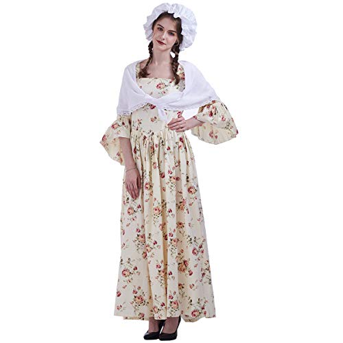 Graceart Pioneer Colonial Women Costume Prairie Dress 100% Cotton Yellow Size-14 #TOP12