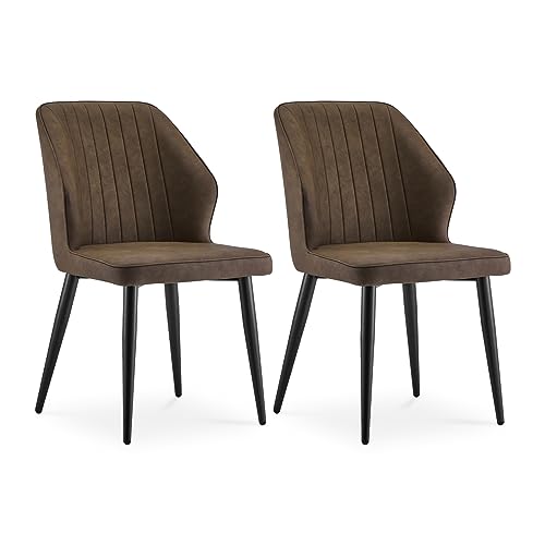 CLIPOP Brown Faux Leather Dining Chair Set of 2 Upholstered Kitchen Chair with Padded Back and Metal Legs, Danforth Dining Room Chairs for Living Room Lounge