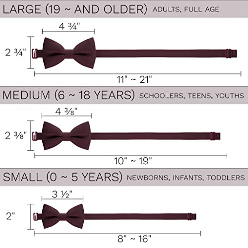 Burgundy Mens Bow Tie for Maroon Men Bow Ties Gabardine Material for Adults Big Bowtie, Men Bowties Formal Pre-Tied Fabric Clip on Shape in Solid Handmade Colors for Prom & Wedding (Large, Marsala)