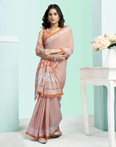 Image of SIRIL Women's Printed Cotton Saree with Unstitched Blouse Piece