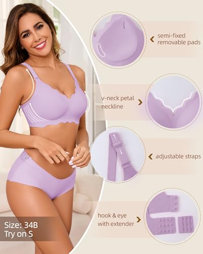 Image of Seamless Jelly Bras for Women No Underwire Push Up Bra Full Coverage V-Neck Wirefree Bralettes Soft T-Shirt Bra