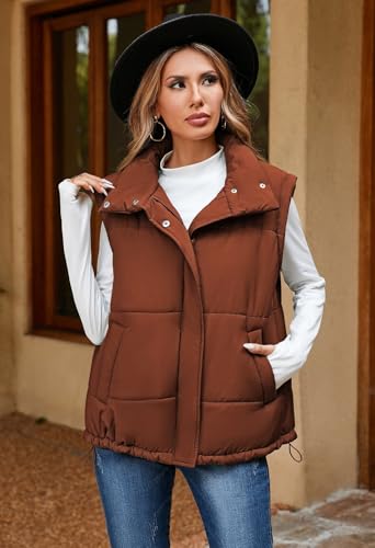 Pink Queen Womens Oversized Quilted Puffer Vest Sleeveless Bubble Padded Stand Collar Zip Up Winter Warm Outerwear Jacket3