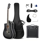 GLARRY 41in Full Size 6 Strings Left Hand Acoustic Electric Guitar Beginner Kit w/ 15W Amp, Cutaway Design Electric Acoustic Guitar with Bag, Strap, Picks, Strings, Basswood Guitarra