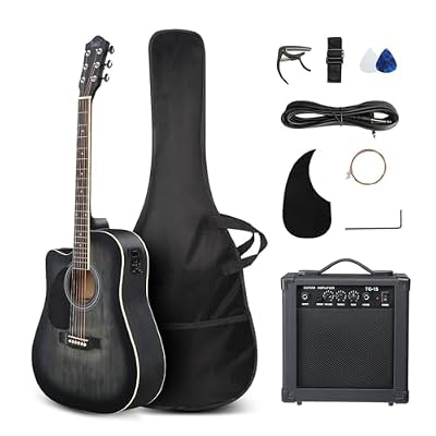 GLARRY 41in Full Size 6 Strings Left Hand Acoustic Electric Guitar Beginner Kit w/ 15W Amp, Cutaway Design Electric Acoustic Guitar with Bag, Strap, Picks, Strings, Basswood Guitarra