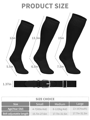 Image of Baseball Socks and Belt Set Cotton Youth Softball Socks for Boys Girls