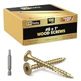 #8 x 1” Deck Screws, 100Pcs Star Drive Wood Screws, Rust Resistant Timber Screws for Timber/Log/Landscaping Wood, T20 Star Bit Included, Gold
