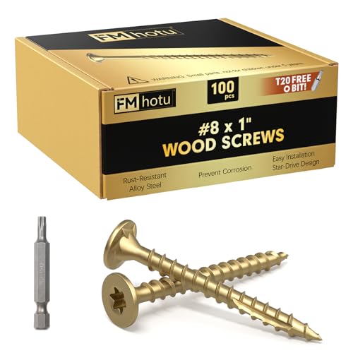 Image of #8 x 1 inch Deck Screws, 100Pcs Star Drive Wood Screws, Rust Resistant Timber Screws for Timber /Log /Landscaping Wood, T20 Star Bit Included, Gold