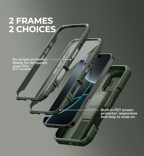 Image of Dexnor for iPhone 16 Pro Case with Slide Camera Cover&Adjustable Kickstand & Built-in Screen Protector,Compatible Wireless Charging Shockproof Cases Heavy-Duty Magnetic Protective Cover,Army Green