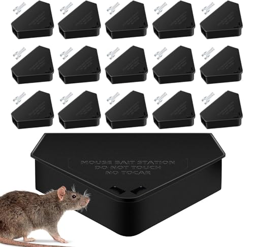 Mouse Bait Station with Keys Indoor Outdoor for Rats Mice Rodents, Reusable Mouse Poisoning Bait Blocks, Friendly for Children & Pets (16, Black 1)