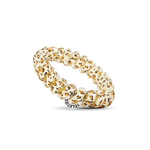 TELETIES - Spiral Hair Coils - Ponytail Holder Hair Ties for Women - Phone Cord Hair Ties - Strong Grip, No Rip, Water Resistant, No Crease Hair Tie Coils - 3 pack (Large, Leopard)