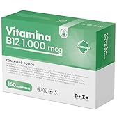 Vitamina B12 1000 mcg e Acido Folico 400 mcg 160 microcompresse ad Alto Dosaggio - Cianocobalamina e Folato Vegan per Stanchezza Fisica e Mentale - 5 Mesi di Fornitura