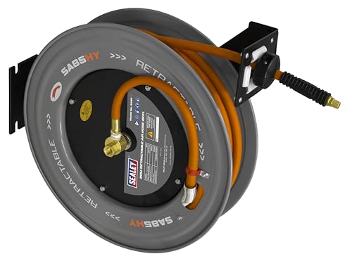Sealey Retractable Air Hose Steel Reel High-Visibility Hybrid Hose, 20m, 10mm - SA85HY