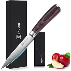 PAUDIN Utility Knife, 5 Inch Chef Knife, Ultra Sharp High Carbon Stainless Steel, Multipurpose Paring Knife for Fruit and Vegetable Cutting with Wooden Handle, Premium Gift Box