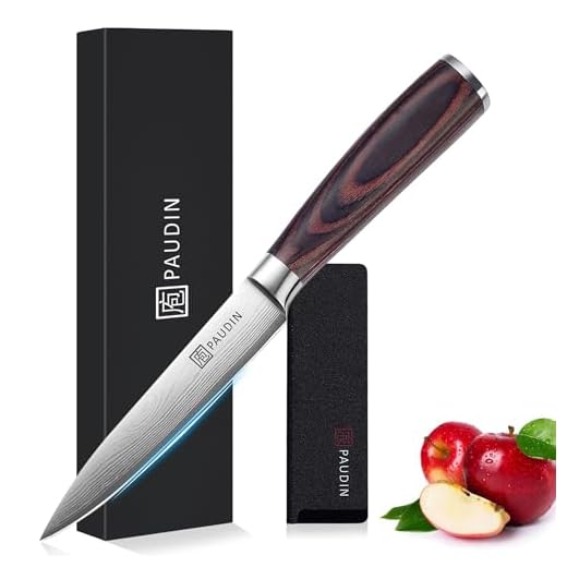 PAUDIN Utility Knife, 5 Inch Chef Knife, Ultra Sharp High Carbon Stainless Steel, Multipurpose Paring Knife for Fruit and Vegetable Cutting with Wooden Handle, Premium Gift Box