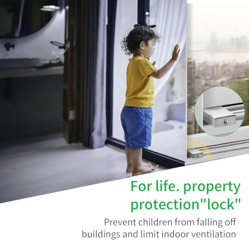 Image of Inralimot Sliding Window Locks with Keys (1 Set), 0.66-1.65 Inch Adjustable Child Safety Locks for Vertical and Horizontal Windows, Stainless Steel Security Lock for Patio Doors, No Tools Needed