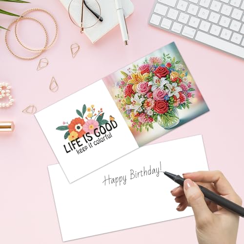 6PCS 5D DIY Diamond Art Cards with Envelopes and Tools, Crystal Diamond Painting Greeting Card for Birthday Holiday Mother's Day Thank You (Flower) - Image 4