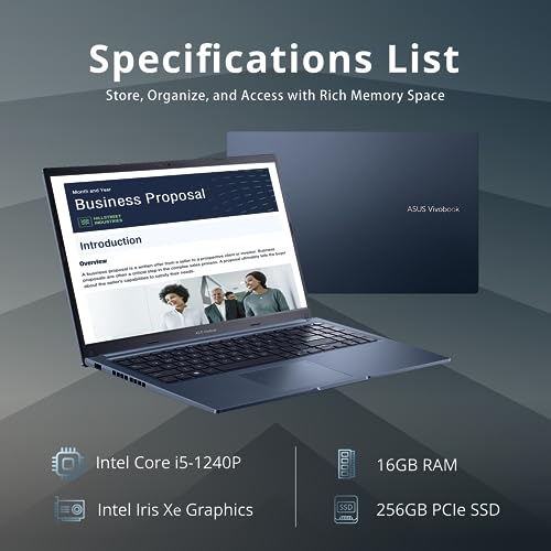 Image of ASUS VivoBook 15 15.6 inch FHD Laptop, Intel i5-1240P, 16GB RAM, 256GB PCIe SSD, Intel Iris Xe Graphics, Backlit Keyboard, Fingerprint Reader, Wi-Fi 6, Win 11, Blue, 32GB Hotface USB Card