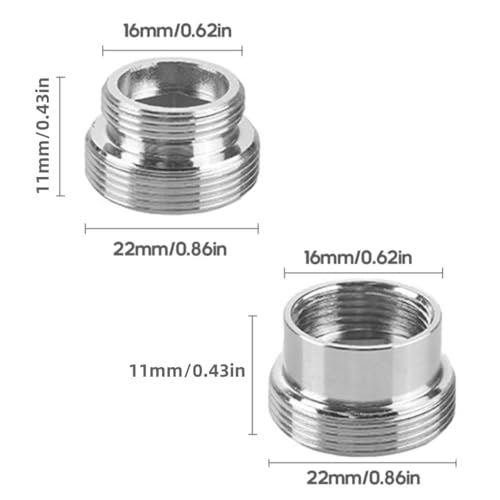 Wasserhahn-Adapter,2 Stück Metall Wasserhahn Adapter 16 mm bis 22 mm/22mm bis 16mm für wassersparende Küchenarmatur-Ausläufe für Küche, Badezimmer, Waschbecken