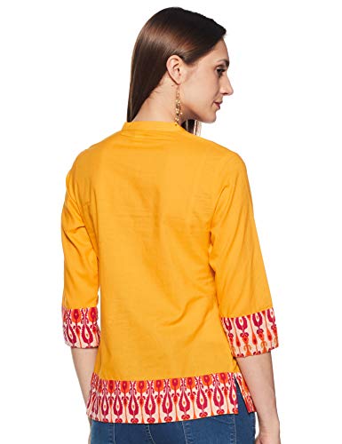 Image of Amazon Brand - Myx Women's Printed Border Regular Cotton Short Kurti (Available in Plus Sizes)
