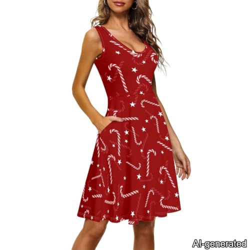 Image of Dreaweet Casual Sleeveless Dresses for Women Girls, Round Neck Tank Dresses with Pockets Summer Sundress Size XS-4XL