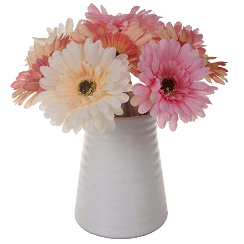 Akosier 9 Pcs Artificial Gerbera Flower, Barberton Daisy, Silk Daisies Flower With White Vase, Simulated Gerbera,Home/Coffee Shop Decoration #TOP1