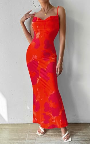 Image of PRETTYGARDEN Women's 2026 Summer Floral Spaghetti Strap Maxi Dress Stretch Sexy Bodycon Dress Backless Slip Long Dresses